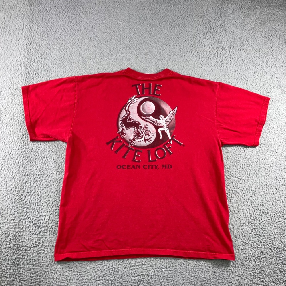 Vtg Gildan Kite Loft Ocean City MD Yin Yang Dragon Red Graphic T-Shirt Men XL